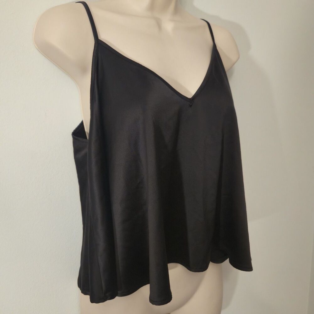 Zara Womens Black Satin Cami Tank Top M Whimsigoth Minimalist Dark Fairy Grunge